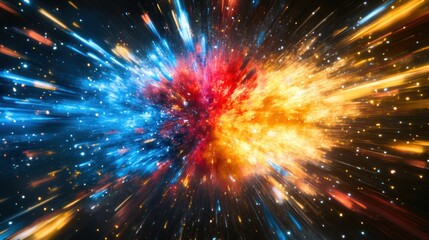Fototapeta premium Abstract color burst with high-energy splashes of red, blue, and yellow