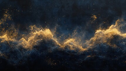 Fototapeta premium Abstract cosmic nebula, swirling golden clouds against dark background. Suitable for space, science fiction, or digital art
