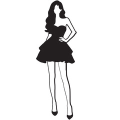 Woman wearing party dress silhouette