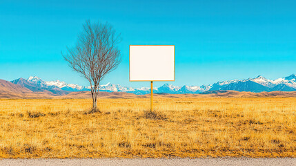 Massive roadside billboard mockup with a blank white canvas, sunny clear sky, modern branding potential 