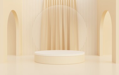 Beige podium, beige background for beauty products, fashion, perfume, spa, natural premium products, 3d rendering