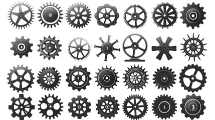 Collection of Cogs and Gears in Black and White