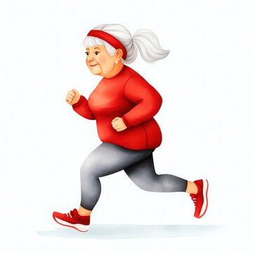 Active senior woman jogging in fitness attire.