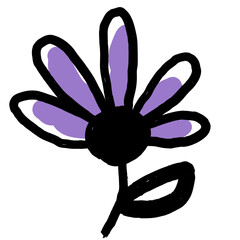 Purple Flower Doodle with bold lines and simple style. Ideal for creative floral projects, nature-themed graphics, and artistic designs. Perfect for stickers, prints, and handmade decor.