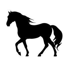 Elegant black horse silhouette running, isolated on a clean white background, perfect for graphic design and print.