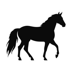 Elegant black horse silhouette running, isolated on a clean white background, perfect for graphic design and print.