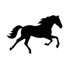 Elegant black horse silhouette running, isolated on a clean white background, perfect for graphic design and print.