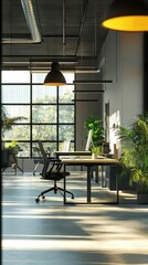 Bright Modern Office Space with Minimalist Furniture and Plants