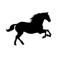 Elegant black horse silhouette running, isolated on a clean white background, perfect for graphic design and print.