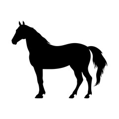Elegant black horse silhouette running, isolated on a clean white background, perfect for graphic design and print.