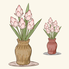 Lotus flowers for worship . drawing outline