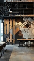 Fototapeta premium Modern Geometric Office Space Design with Creative Wall Elements