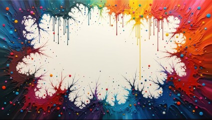 Fototapeta premium Vibrant Rainbow Abstract Painting with Drips and Dots Colorful Fractal Art