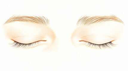 Closed eyes, woman, beauty, makeup, eyelashes, skincare, studio shot, white background, cosmetic illustration