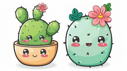 Cute Cartoon Cactus Friends with Big Eyes