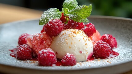 Creamy Raspberry Watermelon Dessert with Mint and Sugar