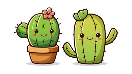 Cute Cartoon Cactus Couple