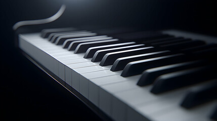 Close-up piano keys, dark background, music concept, website banner