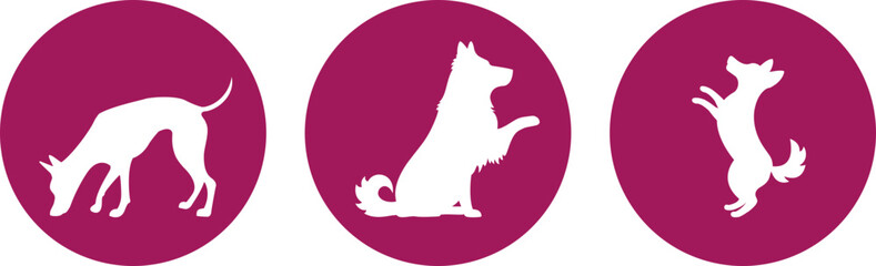 Playful dog silhouettes. Logo set for dog training, dog schools, and pet logos.