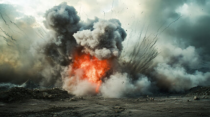Fototapeta premium A large explosion of smoke creating a captivating scene of intense color transitions and dynamic patterns captured in stunning detail.