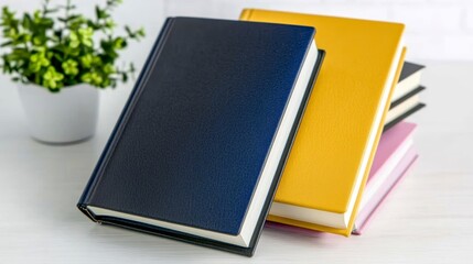 Collection of Colorful Hardback Books on a Light Wooden Table