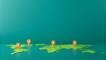 3D map with location pins represents global logistics in pharmaceutical shipment