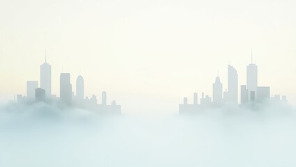 Naklejka premium Misty City Skyline Twin Cityscape Foggy Urban Landscape Dreamlike City View