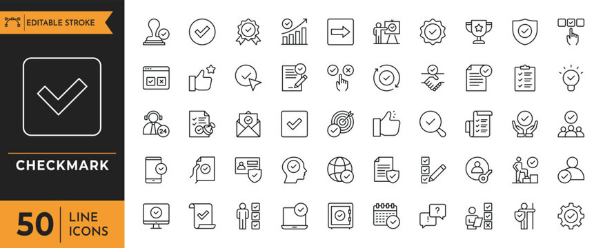 Checkmark icon set. Containing check, accept, agree, selected, confirm, approve, correct, and more. Vector illustration
