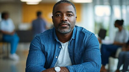 Serious Man Sitting in Clinic Waiting Room