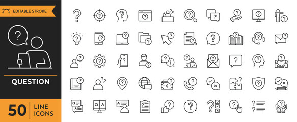 Question icon set. Containing Problem, confusion, asking and questioning, question mark, and more. Vector illustration
