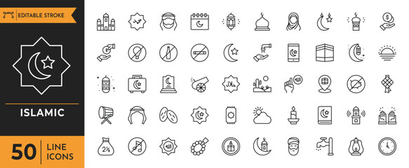 Islamic icon set. Containing Islam, Islamic, Ramadan, Arabian, Religions, and more. Vector illustration