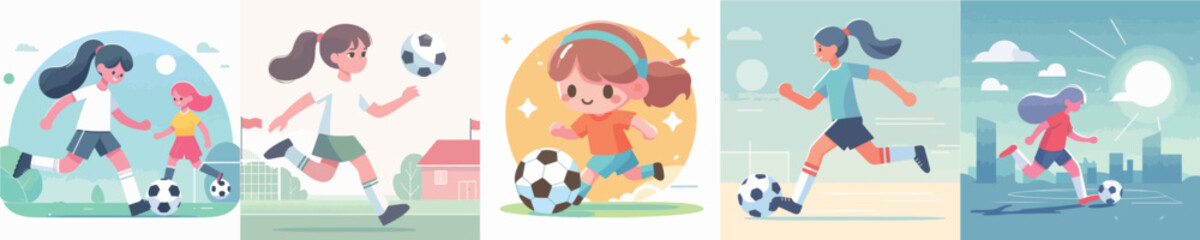 vector set of girls playing ball