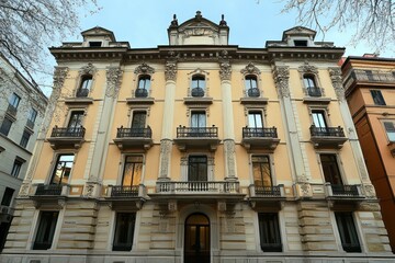 Fototapeta premium Ornate building with detailed facade and multiple windows shown