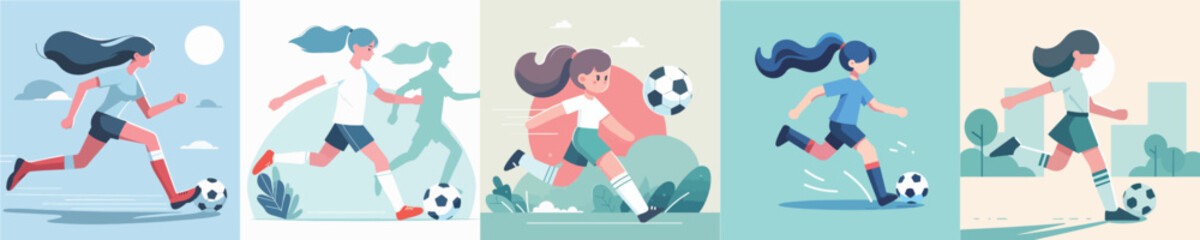 vector set of girls playing ball