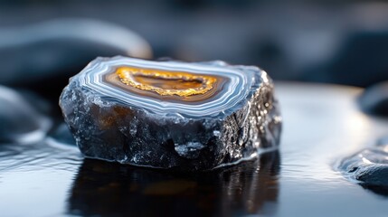 Polished Agate Slice on Dark Stones