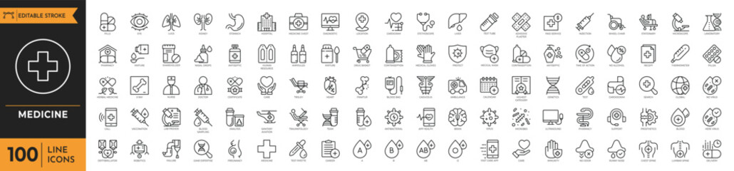 Medicine icon set. Containing doctor, medicine, hospital, treatment, healthcare, nurse, pills, clinic and more. large set icons. Vector illustration