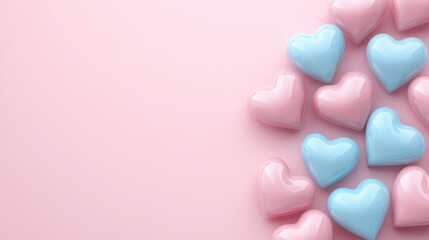 Fototapeta premium Colorful Heart-Shaped Candies on a Soft Pink Background Symbolizing Love and Romance