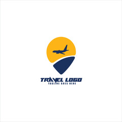 Vector Travel Logo – Airplane and Location Pin Design with Text Tagline