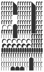 Building facade with arched windows. Vector illustration. Sketch for creativity.