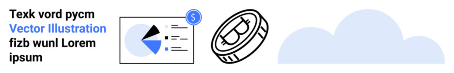Chart analysis, cryptocurrency coin, and minimal cloud graphics. Ideal for finance, digital economy, analytics, cryptocurrency, blockchain, data visualization and simple landing page