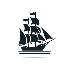 Sailing Ship icon of silhouette illustration, on white background
