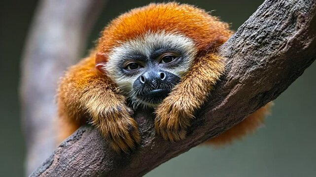 Sleepy Red Monkey Resting on Branch