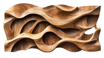 abstract wooden art piece featuring on white background