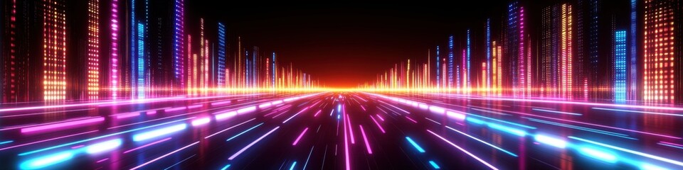 Futuristic Abstract Digital Landscape with Colorful Light Trails