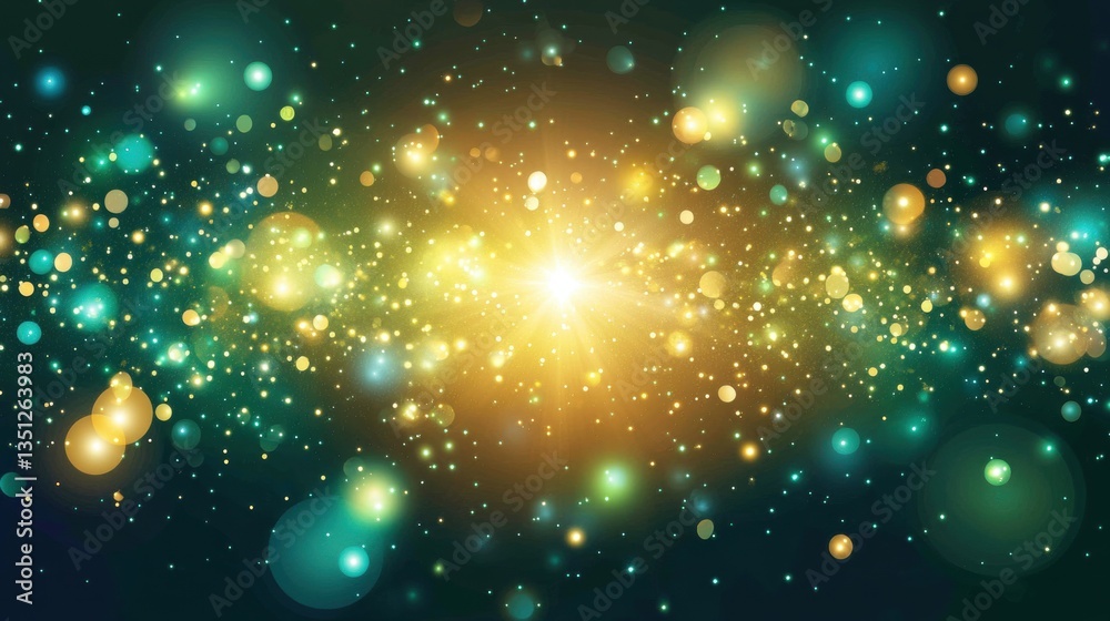 Wall mural sparkling light burst with colorful bokeh and shimmering effects