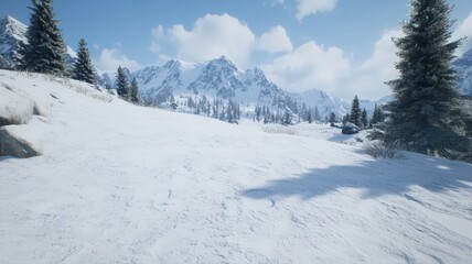 Obraz premium Bright Sunny Day in Snowy Mountain Range Landscape