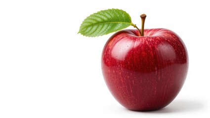 Fresh Red Apple with Green Leaf Isolated on White Background Highlighting Natural Goodness
