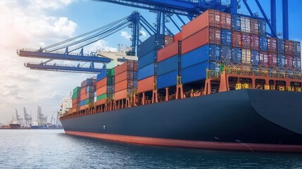 Naklejka premium Modern International Port: Cutting-Edge Cargo Facilities for Global Trade and Efficient Logistics