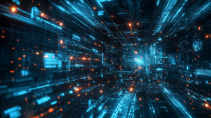 Fototapeta premium Futuristic Digital Data Stream Abstract Technology Background Cyberspace Tunnel Binary Code Glowing
