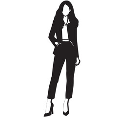 Woman in formal wear and stiletto silhouette.